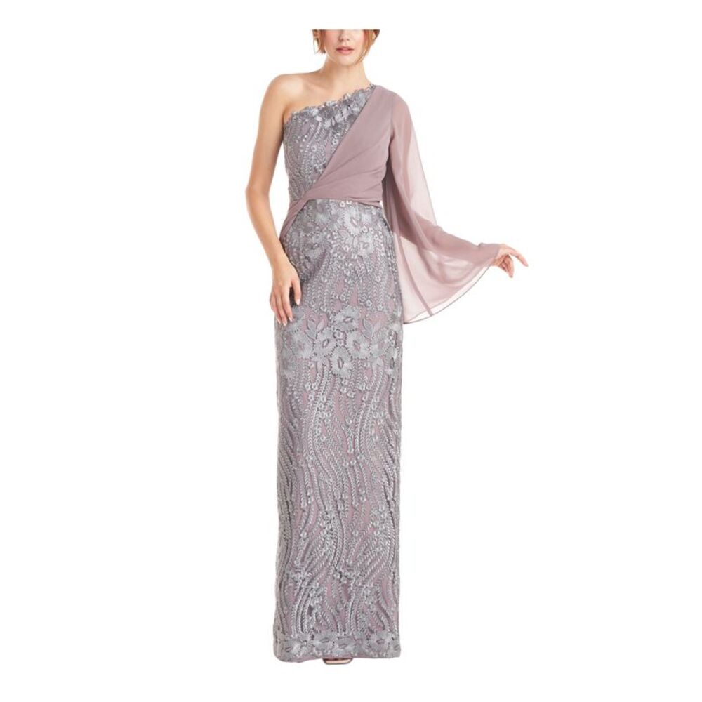 NWT JS COLLECTIONS Womens Silver Overlay Lined Long Sleeve Gown Dress 8